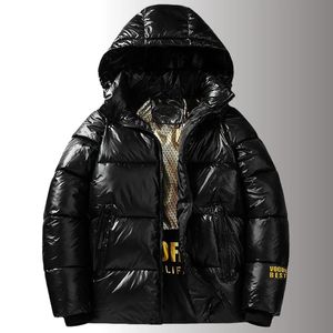 Jaquetas masculinas 2023 inverno grosso quente com capuz casual pato branco para baixo jaqueta curta brilhante à prova de frio outwear casacos puffer 231211