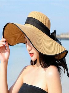 Summer Big Brim Straw Hat Soft Wide Brimmed Beach Folding Sun Hats Bow New Fashion Women039S Festival Hat Trilby Cap C5wi3915441
