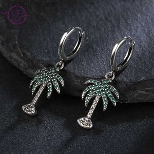 Orecchini a bottone in argento sterling 925 Orecchini pendenti albero verde intarsiato zirconi Accessori per gioielleria raffinata per le donne Orecchini per feste di moda Regalo YQ231211