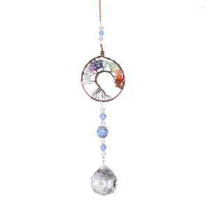 Trädgårdsdekorationer Suncatchers Handgjorda kristall Vind Chime Wire Wrapped Tree of Life Stone Prismhänge Hjärtformbil Hängande tillbehör