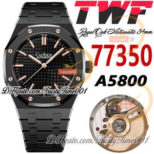 TWF 34 mm 77350 A5800 Automatik-Damenuhr 50th Anniversary DLC, strukturiertes Zifferblatt aus schwarzem Stahl, Strichmarkierungen, Stahlarmband, Super Edition Damenuhren, trustytime001