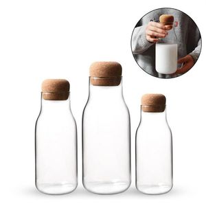 Neue Kork Glas Flasche Hitzebeständige Milch Saft Flasche Transparente Lagerung Kann Versiegelt Kaffee Lagerung Tank Drop210q