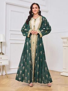 Roupas étnicas Eid Mulheres Muçulmanas Duas Peças Vestido Turco Caftan Abaya Jalabiya Ramadan Vestidos de Festa Marrocos Kaftan V Pescoço Cinto Bordado