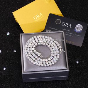 İnce Mücevherat 2mm 3mm 4mm 5mm 6.5mm genişliğinde 925 STERLING Gümüş D/VVS Moissanite GRA Sertifika Tenis Zinciri Erkekler