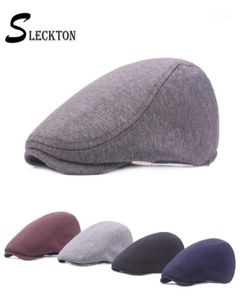 Sleckton Fedora Flat Cap Peaked Cap Casual Cotton Basker Retro framåt Hat Solid Newsboy Mens Hats basker Gatsby Baker Boy12491594