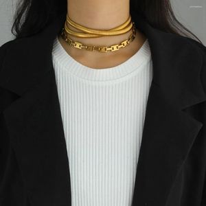 Choker UFPOP 28 mm wasserdichte Edelstahl-Halskette, trendiges 3-lagiges vergoldetes Halsband für Damen, Hip-Hop-Geschenk