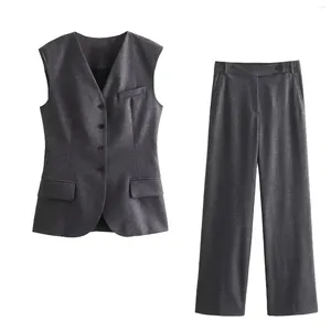 Gilet da donna Gilet lungo stile vecchio denaro da donna Scollo a V senza maniche Top con bottoni Gilet elegante da donna nero Pantaloni da autunno