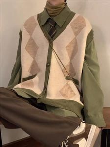 Gilet da uomo da uomo in maglia scozzese moda oversize cardigan lavorato a maglia scollo a V senza maniche maglione gilet maschile 2023 autunno inverno V24