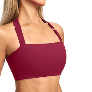 Shapers femininos cor sólida halter pescoço yoga sutiã esportivo correndo à prova de choque roupa interior leve sutiãs sexy roupas de treino para mulher