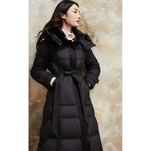 2023 New High End Acetic Acid Down Coat Women's Jiazehua Winter Long Waist Slim Fit Hooded Thickened Coat