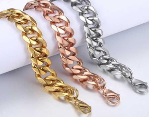 Bracelets para homens Rosa Gold Silver Color Curb Chain Link Cadeir
