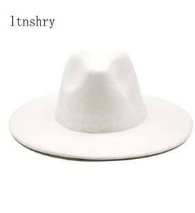 2021 inverno estilo britânico lã sólida clássico fedoras boné masculino feminino panamá jazz chapéu 9cm aba larga grande branco fedoras gorra6417178