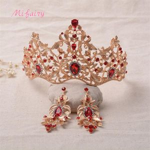 Vintage Baroque Bridal Tiaras Sets Gold Red Crystals Princess Headwear Stunning White Diamonds Wedding Tiaras And Crowns Sets 15 1277i