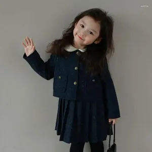 Clothing Sets Girls Autumn Set Blue Dress 2pcs Suit Toddler Long Sleeve Knit Cardigan Top & Tank For Party Kids Clothes