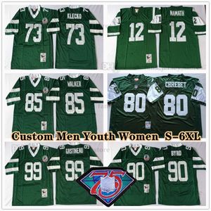 Custom 75th Vintage 12 Joe Namath 1965 Football Jerseys 28 Curtis Martin 13 Don Maynard 73 Joe Klecko 99 Mark Gastineau 93 Marty Lyons 74 Abdul Salaam 24 Freeman McNeil