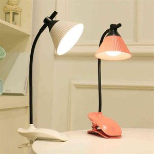 USB Rechargeable LED Folding Clip-on Desk Lamp Eye Protection Touch Dimming Reading Clamp Table Lamp Bed Light 3 Brightness H22042349S