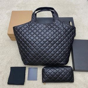 58x48x8cm ICARE MAXI حقائب حقيقية من الجلد المصمم الشعار المصمم الفاخر للنساء المحفظة على حقائب يد التسوق النسائية السوداء.
