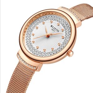 Wlisth Brand Watch Crystal Diamond Starting Starting Standasting Quartz Womens Watch Comforting Mesh Band耐摩耗性輝く輝く女性WATC286F