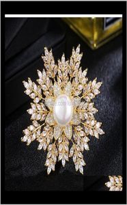 Fashion Women Big Pearl Flower Crystal Rhinestone Snowflake Brooch Pins Gold Silver Cor For Lady Gift Designer Jewelry 5Teat Srn4L2538818