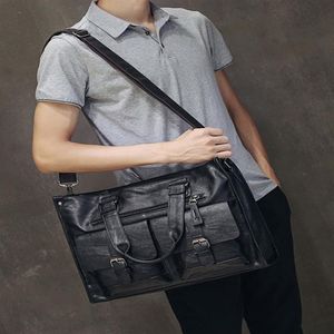 läder bärbara väska män svart portfölj 15 6 mode affärspåsar vintage casual mens datorväska kontor väskor för män232y