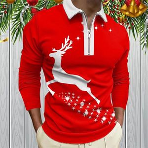 メンズTシャツメンズ3Dデジタルクリスマス印刷ラペルジッパーポロシャツ長袖年oネックブラウスクリスマスカミザスブルザ