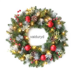 Juldekorationer LED -krans Artificiell pinecone Röd bär Garland hängande ornament framför dörrväggen Xmas Tree Decorvaiduryd