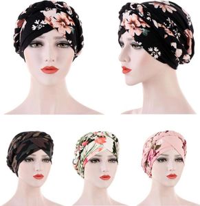 Turban Women Muslim Bonnet Floral Print Braid Headwear Chemo Cap Headscarf Beanie Bonnet Head Wrap Hair Loss Cover HAT84476347553688