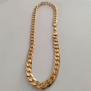 Men 24k Stamp Solid Yellow Gold FINISH Link Chain Cuba Necklace Thick Chunky 12 mm Heavy Original Picture216P