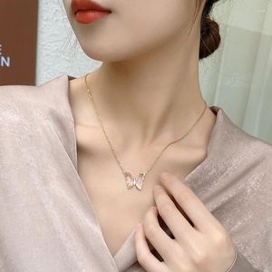 Pendant Necklaces Fantasy Crystal Butterfly Women Necklace Korean Fairy Glass Clavicle Chain Jewelry Flying Elf Choker Ornament