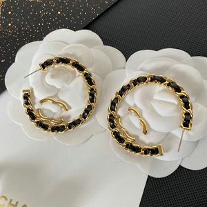 Hoop Earrings Designer Jewelry Leather Gold Earrings Brand Letter Crystal Diamond Stud Earring for Women