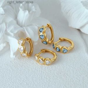 Stud Canner 925 Sterling Silver Three Heart Blue White Zircon Hoop Earrings For Women 18K Gold Ins Fine Jewelry for Engagement Present YQ231211