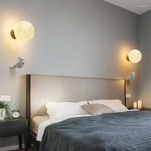 Lampada da parete moderna nordica luce rame cartone animato camera da letto comodino sfondo luna per bambini design creativo illuminazione arredamento
