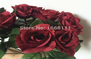 80PCS Burgundii Rose Flower Red 30cm Kolor wina Róże na ślubne elementy Centrum Budy bukiet sztuczne kwiaty dekoracyjne 40020449