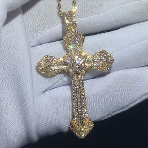 Choucong Fashion Big Cross Pendants 5a Cz Gold Filled 925 Silver Party Wedding Pendant med halsband för kvinnor män smycken248k