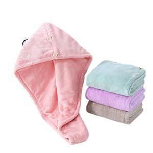 Thickened Coral Velvet Hair Towel Fast Drying Hair Towel Super Absorbent Quick Dry Towel for Women Microfiber Hair Drying Cap with Button
