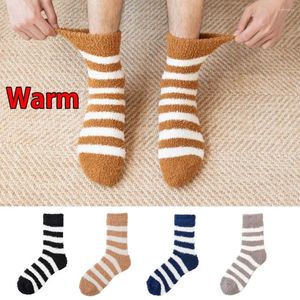 Men's Socks 3 Pairs Winter Warm Men Thicken Coral Velvet Thermal Fashion Stripe Comfort Anti-odor Mid Tube Fast