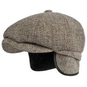 ベレット秋の冬のカシミアウールベレー帽子帽子厚い温かい男性男性ヴィンテージウールお父さん祖父アイビー八角形sboyフラットドロップデリブdhowd