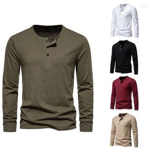Men's T Shirts Mens Long Sleeve T-Shirt 2023 Autumn Soft Breathable Solid Color Basic Tees Casual Slim Fit 3 Button Collar