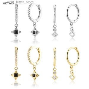 Stud Andywen 925 Sterling Silver Gold Clear Black Charm Dangle Drope Earring 2021 Kobiety Wedding Luksusowe biżuterię Rock Punk Punk prezent YQ231211