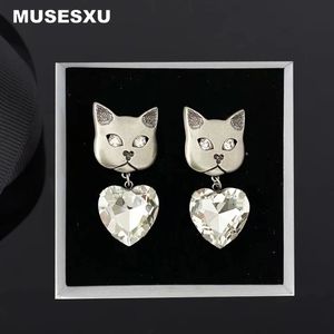 Stud Jewelry Style Love Crystal Pendant Ear Clip Cute Cat Earrings For Women's Party Festival Wedding Gift 231208