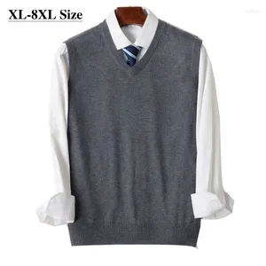 Men's Vests 8XL 7XL 6XL Knit Vest Loose V-neck Sleeveless Sweater Solid Color Business Casual Autumn Winter Pullover All-Match Clothes
