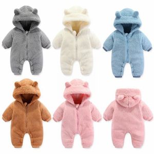 Rompers Baby Girls Boys Zimowe ubrania Snowsit Teddy Bear Onesie strój Born polar kombinezon romper płaszcz z kapturem 231211