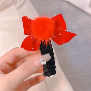 Hair Accessories Flower Year Red Rope Bands Bow Telephone Cord Ring Elastic Line Party