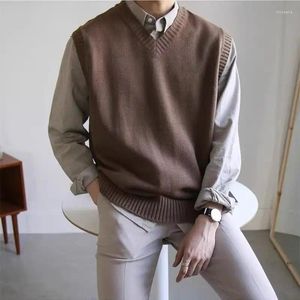 Męskie kamizelki męskie ubrania kamizelki kamizelki kamizelki dzianinowe swetry dla mężczyzn brązowy biznes gładki bez rękawów bawełniane dzianki Koreańskie 2023 jesień zima