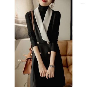 Casual Dresses Gao Quality OL Modern Battle Robe Green Fruit Neck Slim Fit Suit Vest Wool Dress Women