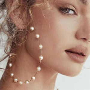 Mode Women Faux Pearl Beaded Charm Big Hoop Earrings Statement smycken gåva281a