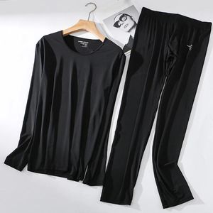 Men's Thermal Underwear Ultra Thin Ice Silk Long Set For Men O Neck Sleeve Top With Elastic Waist Trousers Comfortable Sleepwear