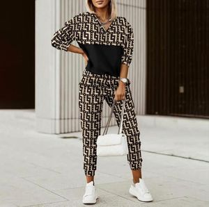 Kvinnors spårdräkter 2024 Spring New Fashion Casual Print Långärmad smal passform tröja Pants Women's Set