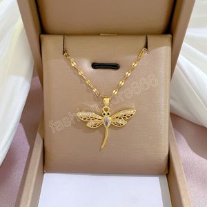 Fashionable and Exquisite Micro-embedded Cute Dragonfly Stainless Steel Necklace Classic Light Luxury Style Clavicle Chain