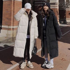 Casacos de trincheira femininos para baixo jaqueta de algodão acolchoado longo inverno 2023 versão coreana de acolchoado sobre o joelho senhoras casaco quente